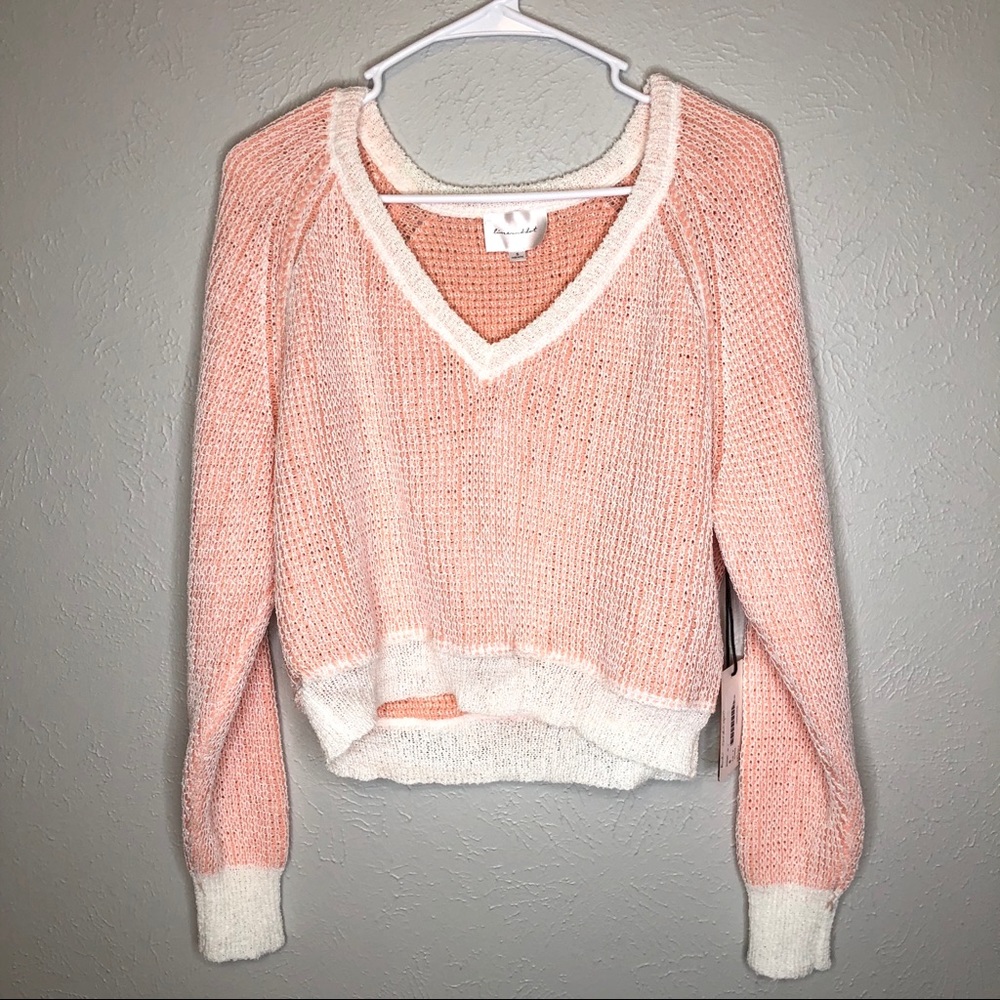 Anthropologie crop sweater size S, peach/white